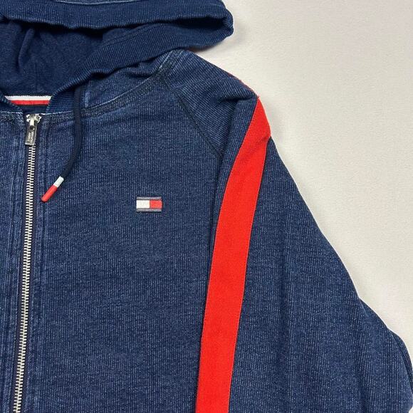 Vintage Tommy Hilfiger Navy and Red Zip Up Hoodie - Picture 2 of 6